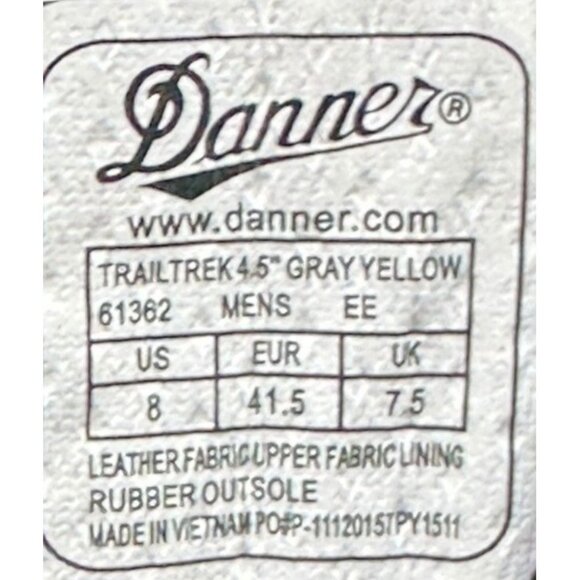 Danner Mens Trailtrek 4.5" Hiking Boots Gray & Yellow Leather/Fabric Up US 8 EE - Picture 5 of 16